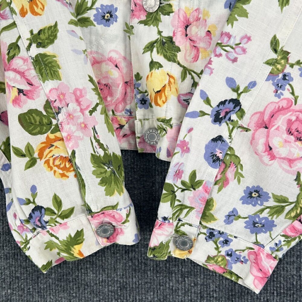 Vintage Esprit Cropped Jacket Womens Large Floral Linen Blend Boxy Pockets 80s - Picture 4 of 13